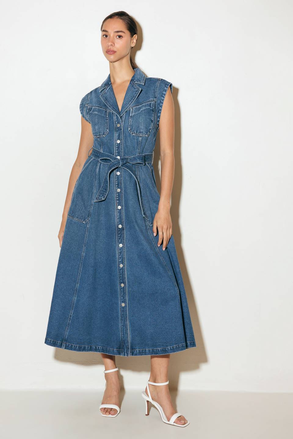 LIGHT CODE MEDIUM DENIM MIDI DRESS Flying Tomato